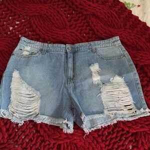 Distressed Blue Denim Shorts